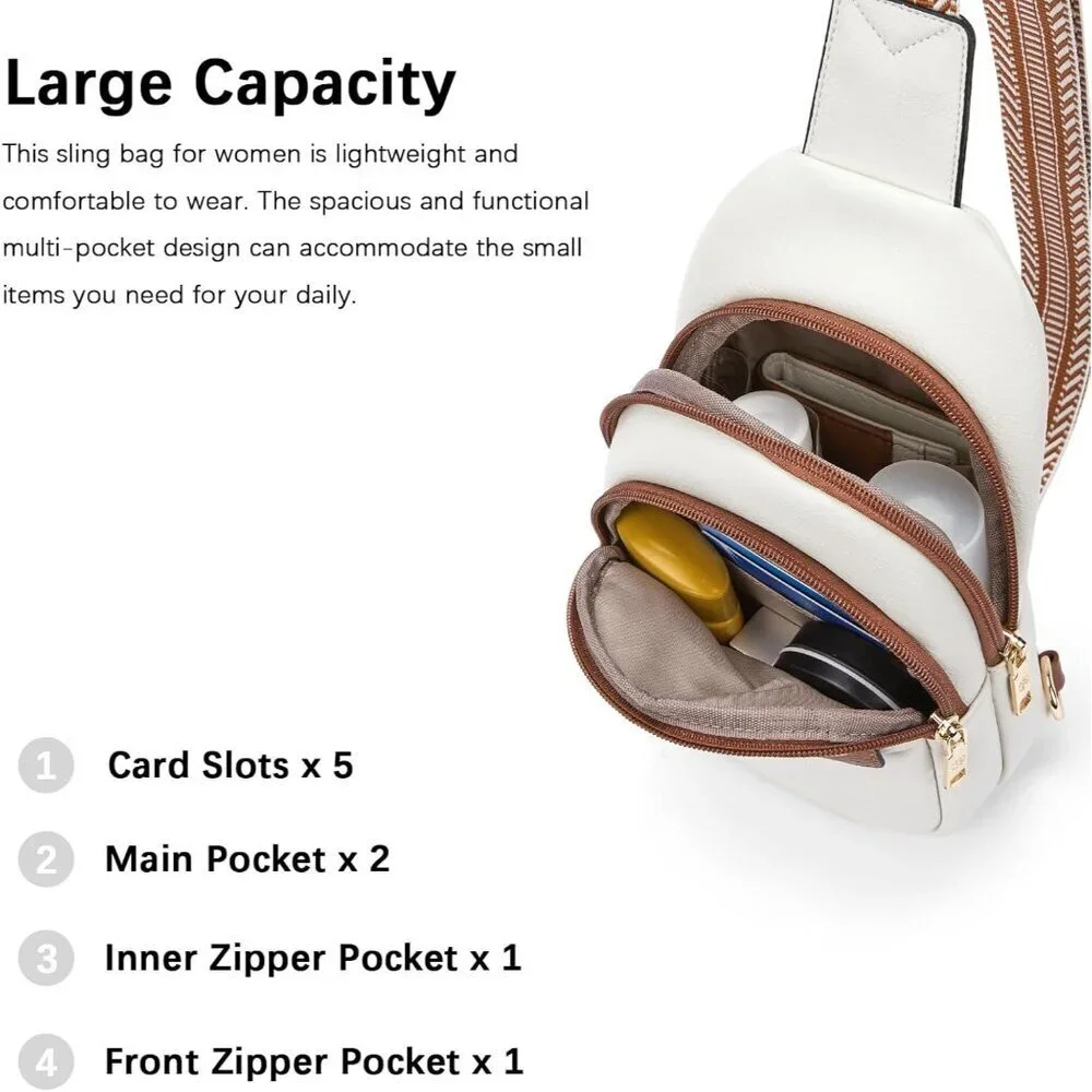 Women Beige Imported PU Leather Small Crossbody Chest Sling Fanny Travel Bag - Picture 5 of 9